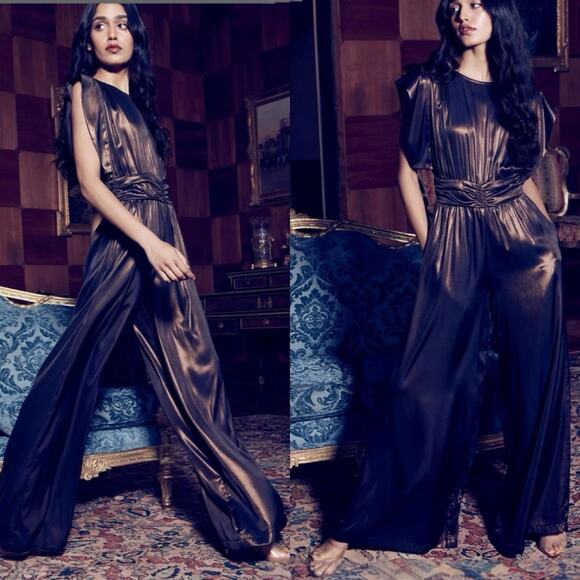 MISA Los Angeles Sophia Metallic Bronze Jumpsuit Size M - Picture 2 of 12